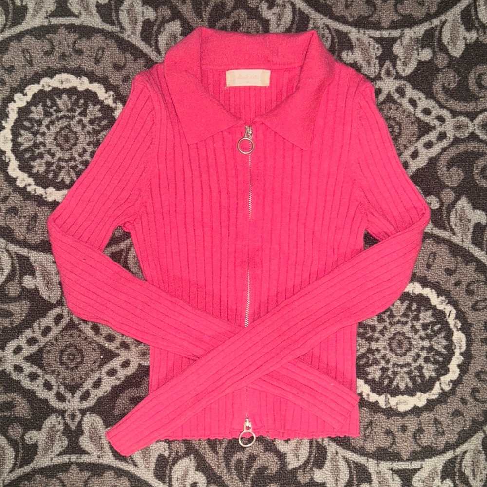 Altar’d State Hot Pink Zip Up Long Sleeve (M)